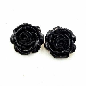 Vintage KJL Kenneth Jay Lane Black Rose Flower Resin Earrings